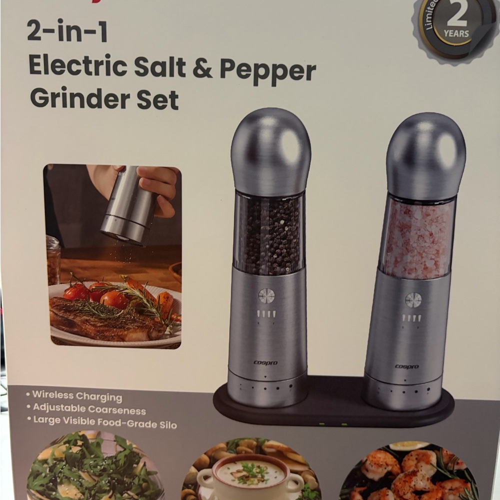 Cospro Silver Electric Grinder Set with Wireless Charging New in box